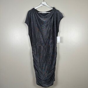 89th‎ + Madison Women's Large Sheath Dress Black Beauty Metallic Ruched NEW